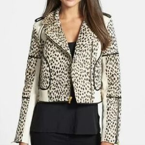 Diane Von Furstenberg DVF Theodora Leo Jacquard Leather Moto Jacket Cream Size 4